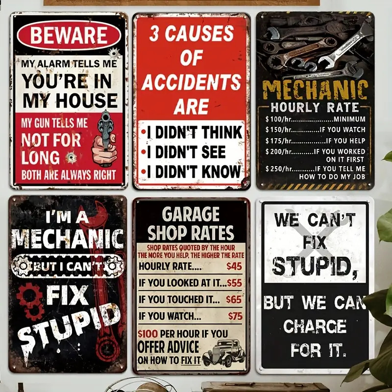 Decorative Sign & Plaque 6pcs  - Workshop Tools Logo ulasan dan harga